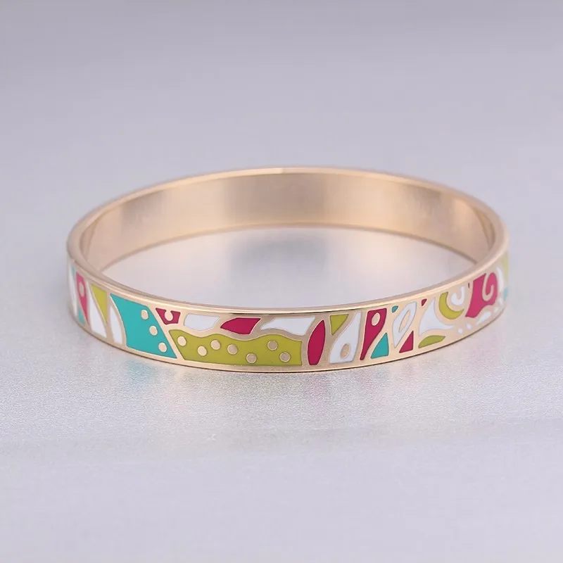 R&X Promotional Newest Special Pattern 1CM Width Shiny  Stainless Steel Enamel Bangles 1 Pcs