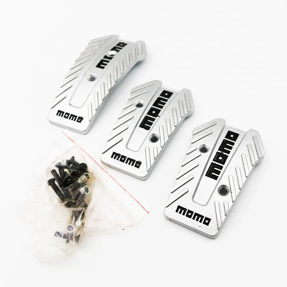 YSY 1Set Black/Silver Momo Aluminium Car Racing Pedals Universal Non Slip Sport Pedal Brake Pad Covers For Manual Car