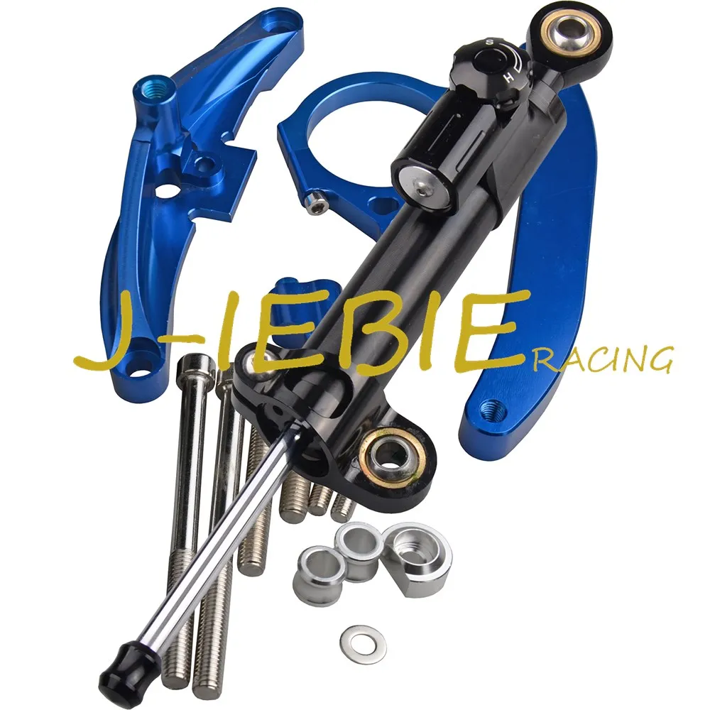 CNC Steering Damper Stabilizer and Blue Bracket Mounting For Yamaha FZ1 FAZER 2006-2015 2007 2008 2009 2010 2011 2012 2013 2014