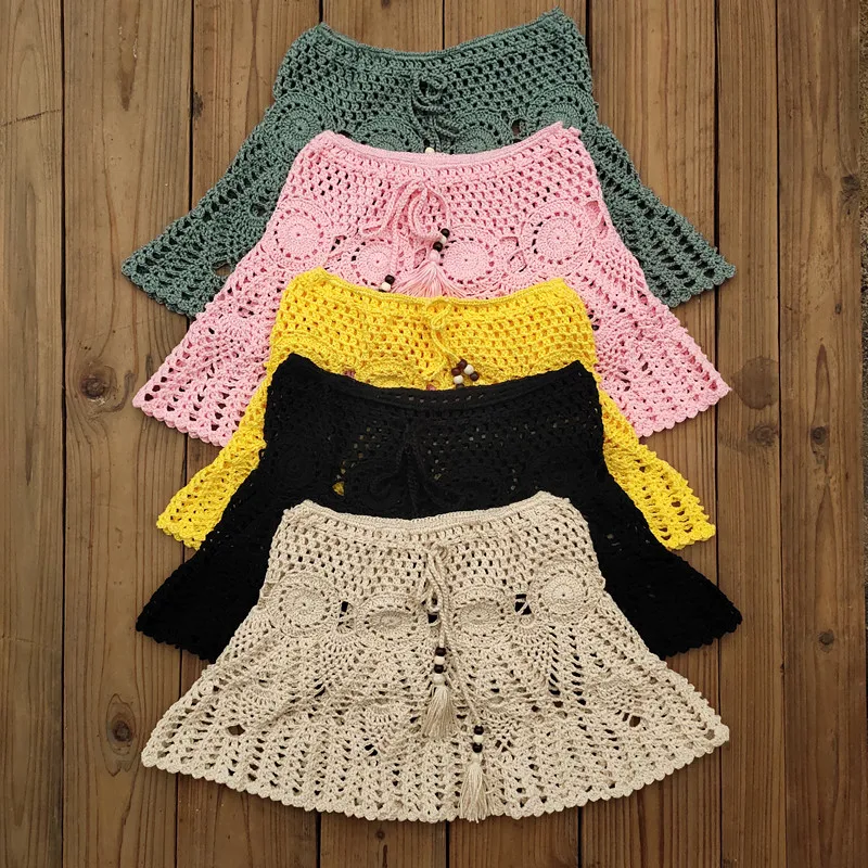 8 Color Hand Crochet Florens Skirt Women Sexy Beach cover up Skirt Boho Style elastic waistband