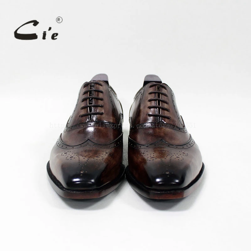 cie Square Toe Lace-up Custom Handmade Mens Leather Shoe Bespoke Calf Leather Breathable Men\'s Oxford Patina Dark Brown OX-02-11