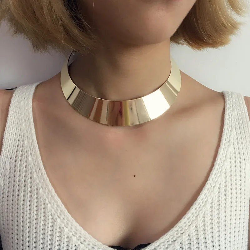 New Punk Style Gold Silver Color Torque Choker Necklaces For Women Neck Rough Wide Collar Statement Necklace Fashion Jewelry