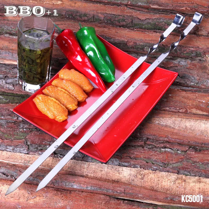 

21.6''/55cm Long BBQ Roasting Needle Roast Barbecue Skewers Outdoor BBQ Shish Kabob Skewer Flat BBQ Forks espeto inox 6pcs/lot