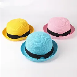 Hot Parent-child ear Sun Hat Cute Children Sun Hats Bow Hand Made Women Straw Cap Beach Big Brim Hat Casual Glris Summer Cap