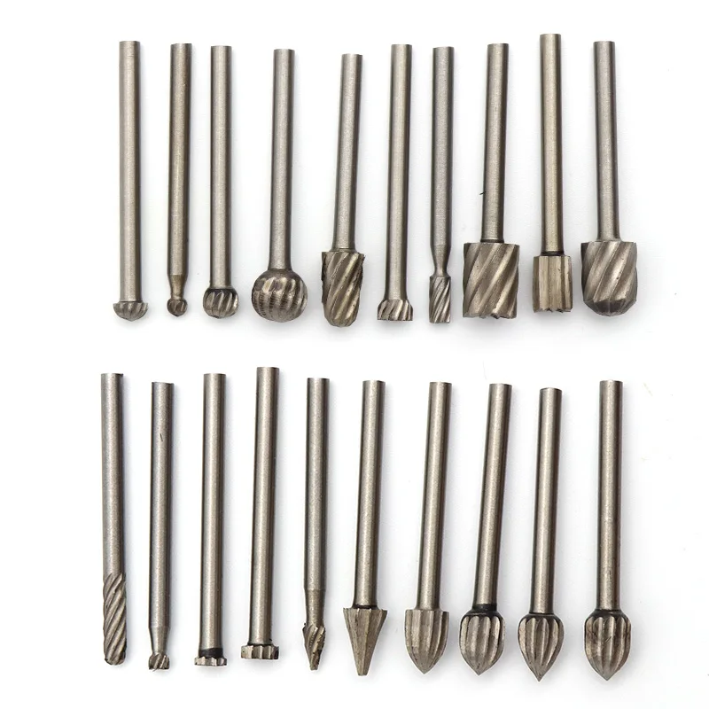 20pcs 3.1mm Shank HSS Milling Cutter Rotary Tool Burr Double Diamond Cut Rotary Polishing Tools For Soft Metal Plastic Wood