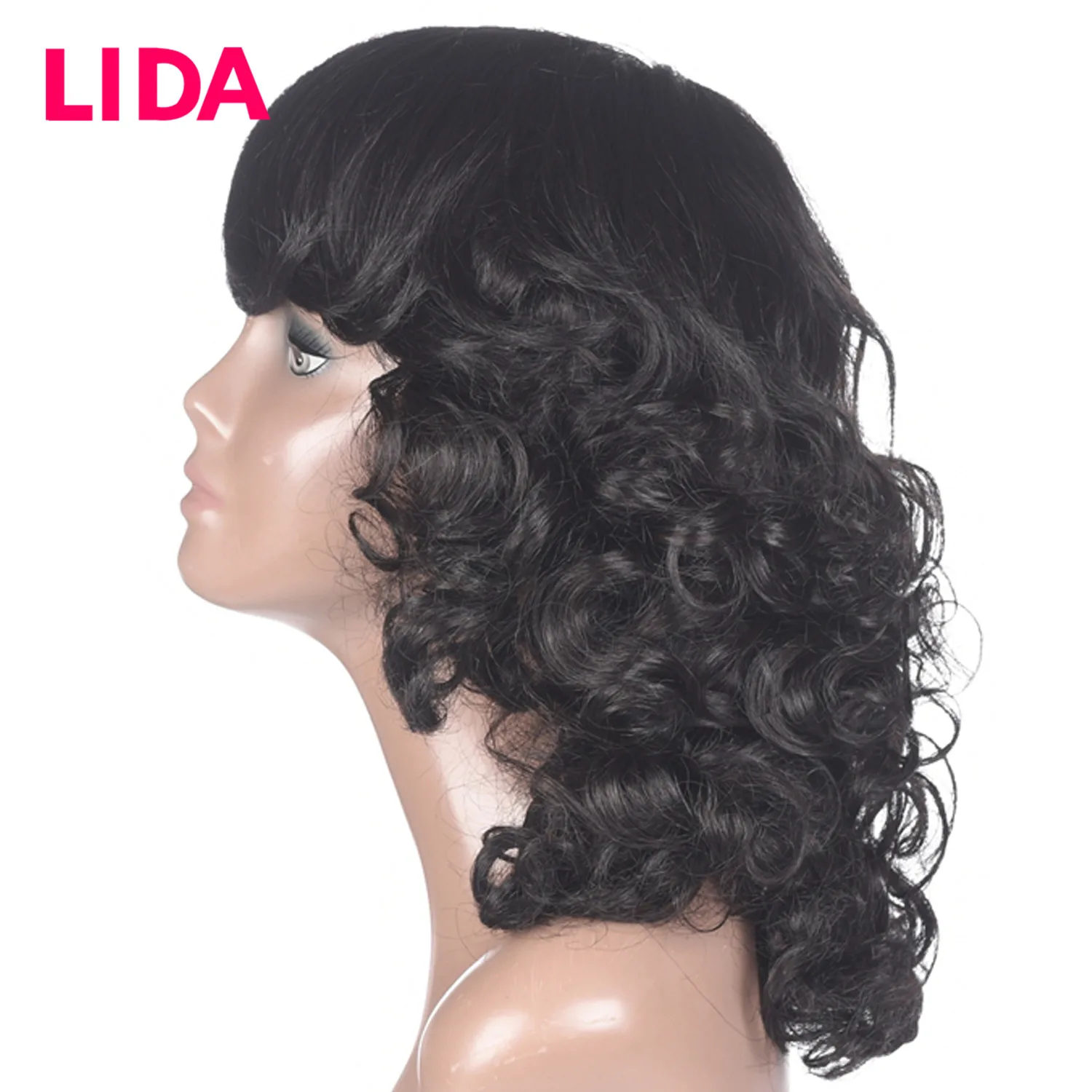 Lida-peruca malaia, cabelo humano, 150%, alta densidade, comprimento médio, 12 partes, cabelo encaracolado, não remy, feito em máquina