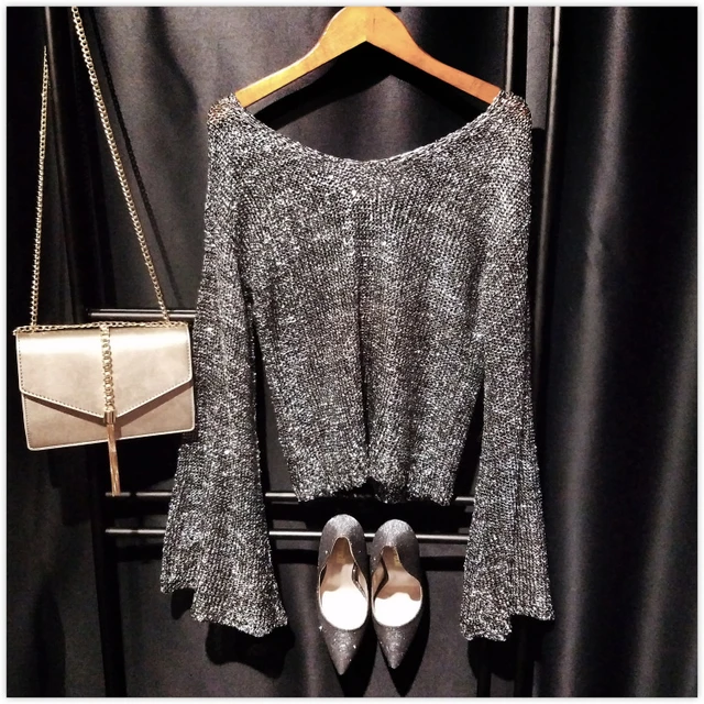 Sweater Women Lurex Sequins Cakucool Sequined Sweater Sweater Gold Lurex Knit Tops Aliexpress