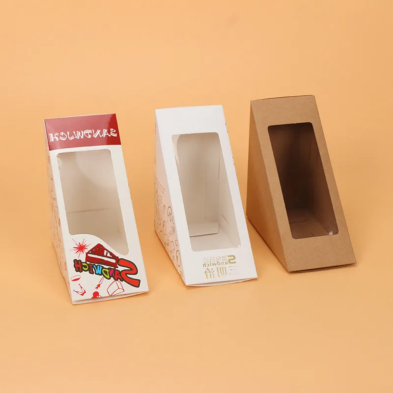 20 Pcs Sandwich Box With Windows Paper Sandwich Packaging For Fast Food Shop Restauran Disposable Paper Packing Thicken Supplier