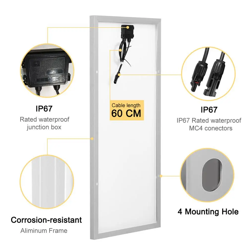 Marca Dokio Panel Solar China 100W Silicio monocristalino 18V celulas solares silicio Cargador solar de batería solar de alta calidad