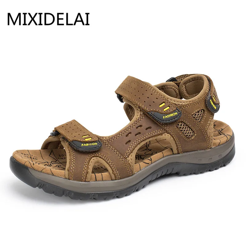 Sandalias de cuero genuino de alta calidad para hombre, zapatos de ocio de verano, sandalias de playa, suaves, de talla grande, talla 38-48, nueva