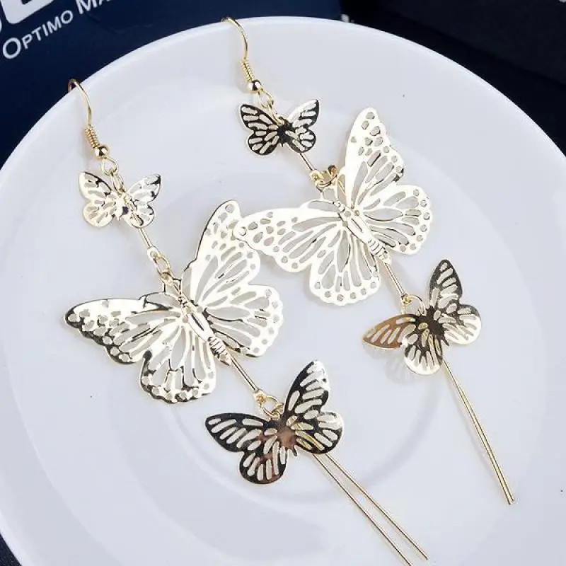 Best Selling New European And American Retro Fashion Multi-level Hollow Butterfly Long Tassel Earrings Ladies Ear Jewelry