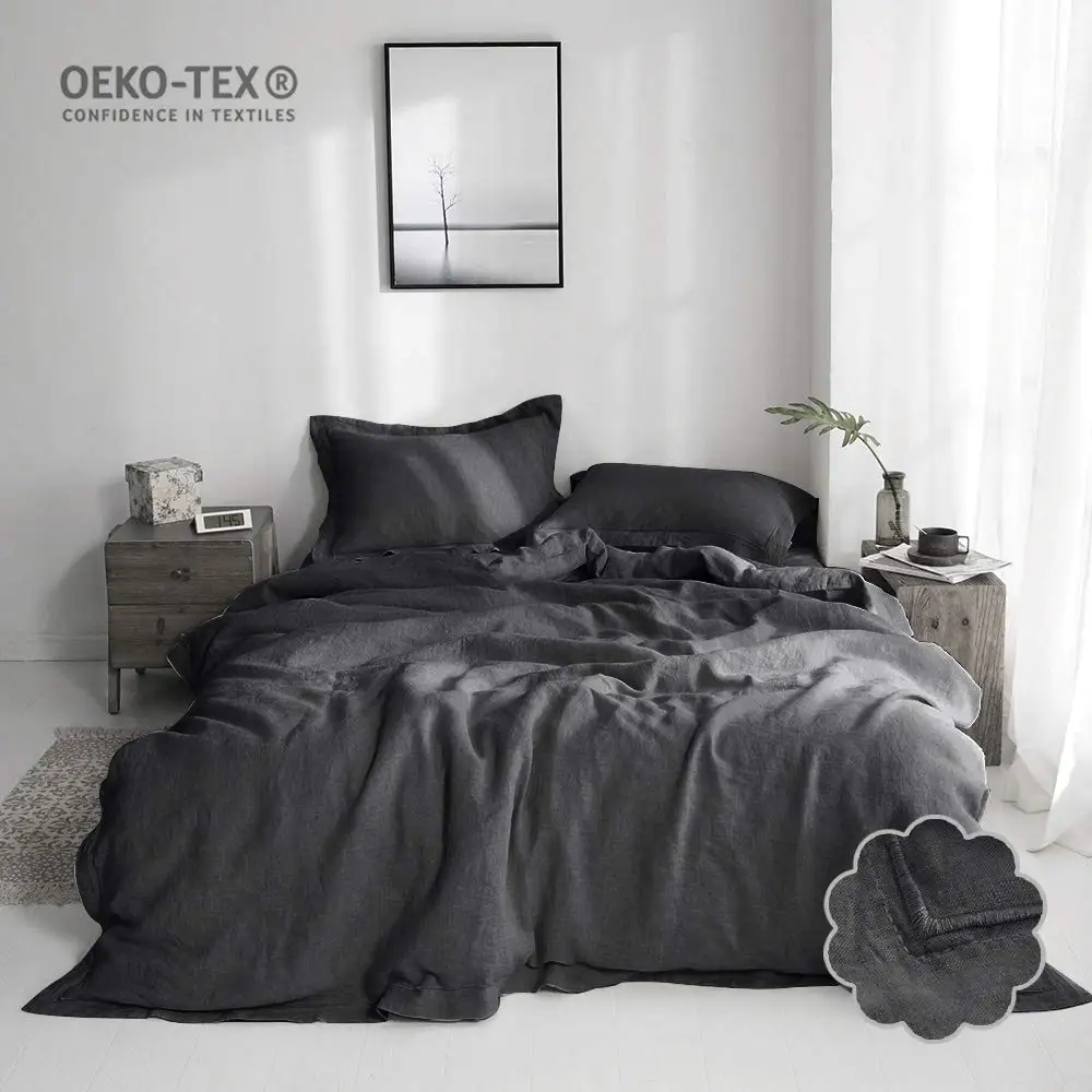 100%LINEN STONE WASH Bedding SET Duvet Cover and Pillow case  with Embroidery