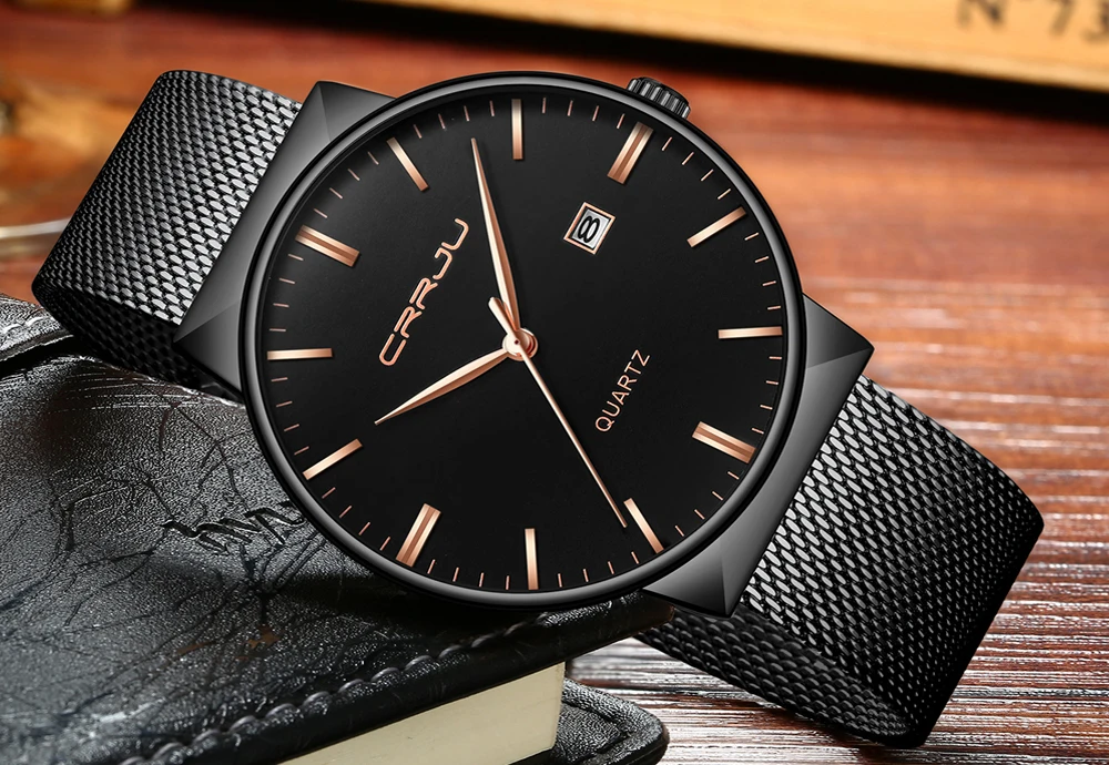 Men Watches CRRJU Top Brand Luxury Waterproof Ultra Thin Date Clock Male Steel Strap Casual Quartz Watch Men Wrist Sport Watch