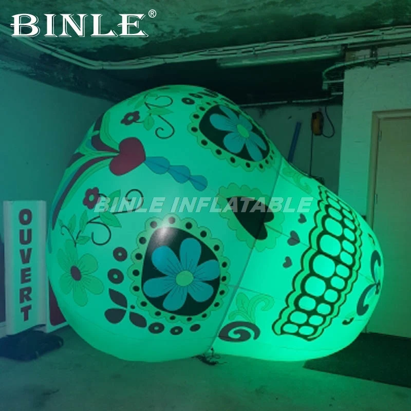 Customized colorful LED Halloween inflatable skull head skeleton decoration for party use