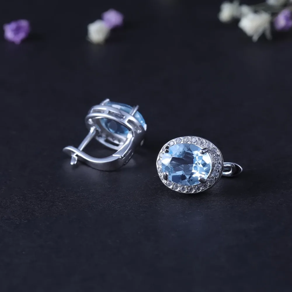 GEM\'S BALLET Natural Sky Blue Topaz Gemstone Classic Stud Earrings 925 Sterling Silver Earrings Fine Jewelry Women Wedding