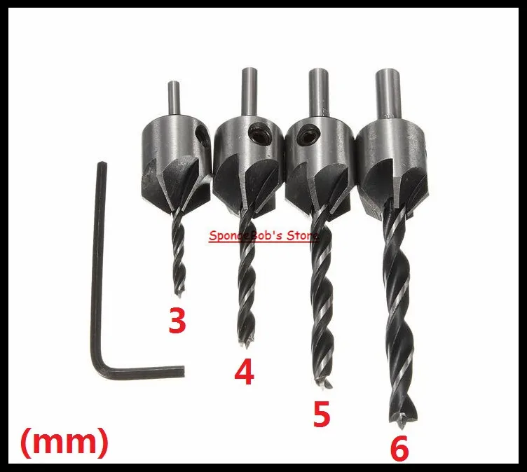 4pcs/Set 3mm / 4mm / 5mm / 6mm HSS 5 Flute Countersink Dirll Bit Set Carpentry Reamer Woodworking Chamfer End Milling