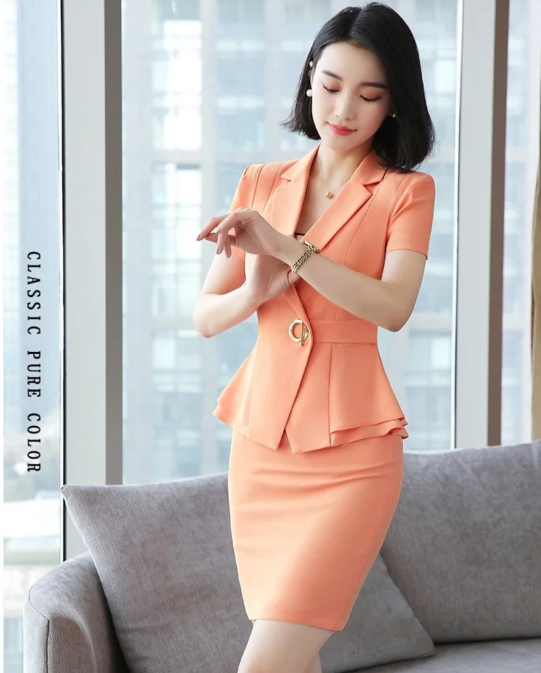 Formal Uniform Styles Blazers Suits Two Piece With Tops and Skirt for Ladies Office Work Wear Professional Summer Blazer Sets