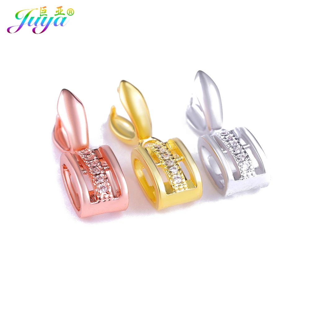 Juya DIY Jewelry Hook Clasp Micro Pave Zircon Clamp Pinch Clip Bails For Handmade Charms Earring Necklace Making