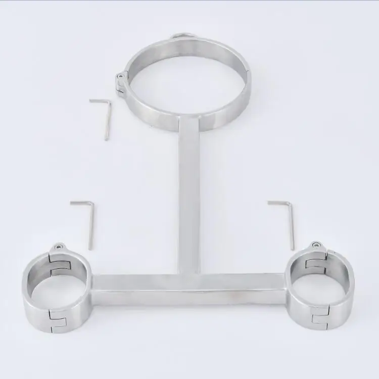 

Screw Lock Stainless Steel Bondage Yoke Pillory Handcuffs Shackles Wrist Cuffs Neck Ring Collar Restraints Cangue Adult Sex Toy