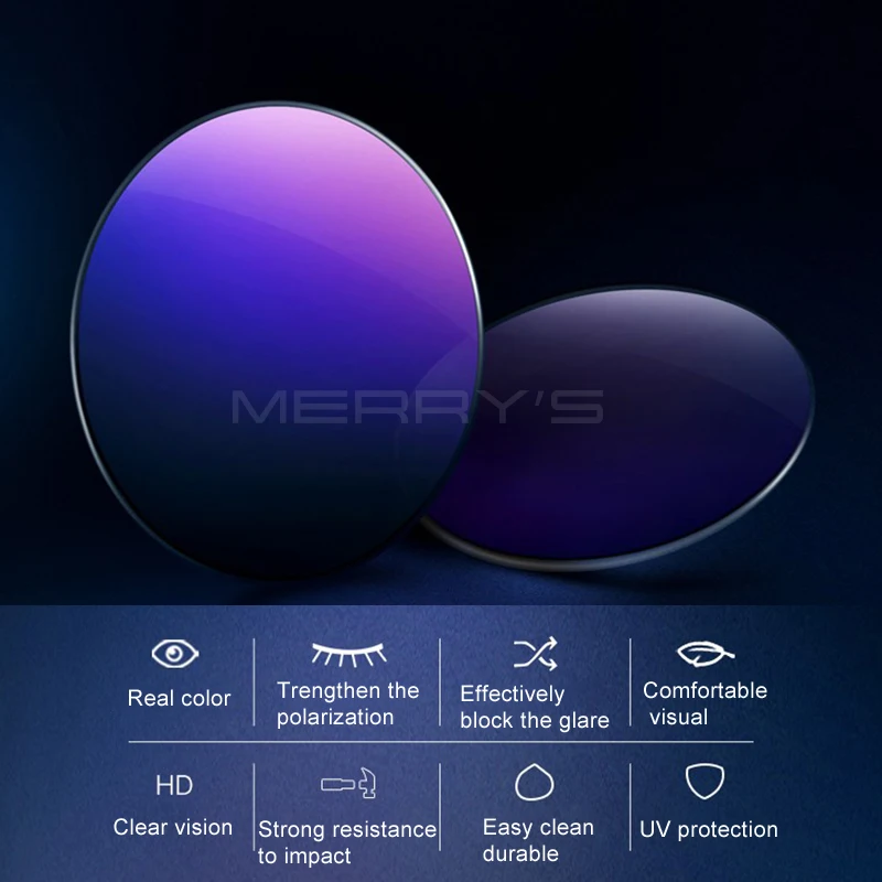 MERRYS Polarized Series 1.56 1.61 1.67 Prescription CR-39 Resin Aspheric Glasses Lenses Myopia Sunglasses Lens Coating UV400