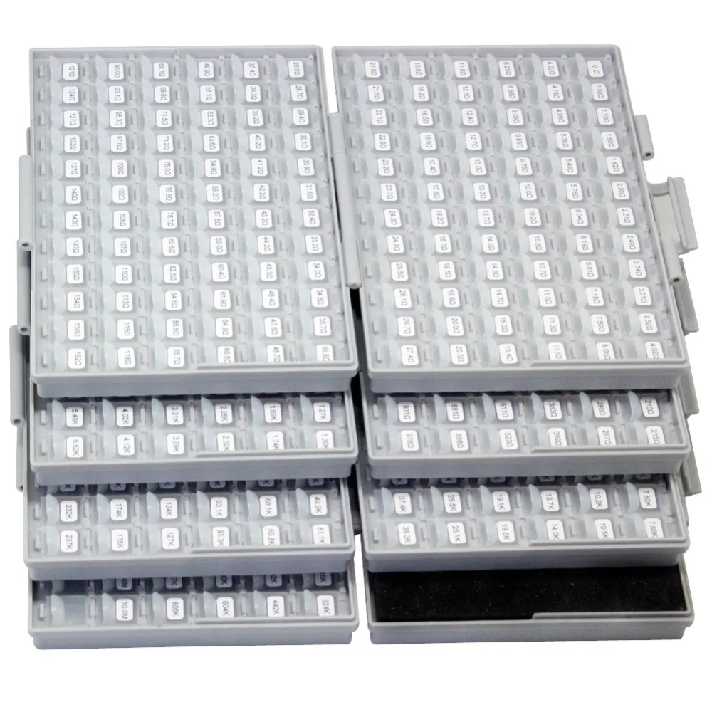 AideTek Surface Mount 0603 smd led1% E96 Resistor Kit 492 x100pc ROHS Distributed In 4 BOX-ALL labels plastic part box R06E96100