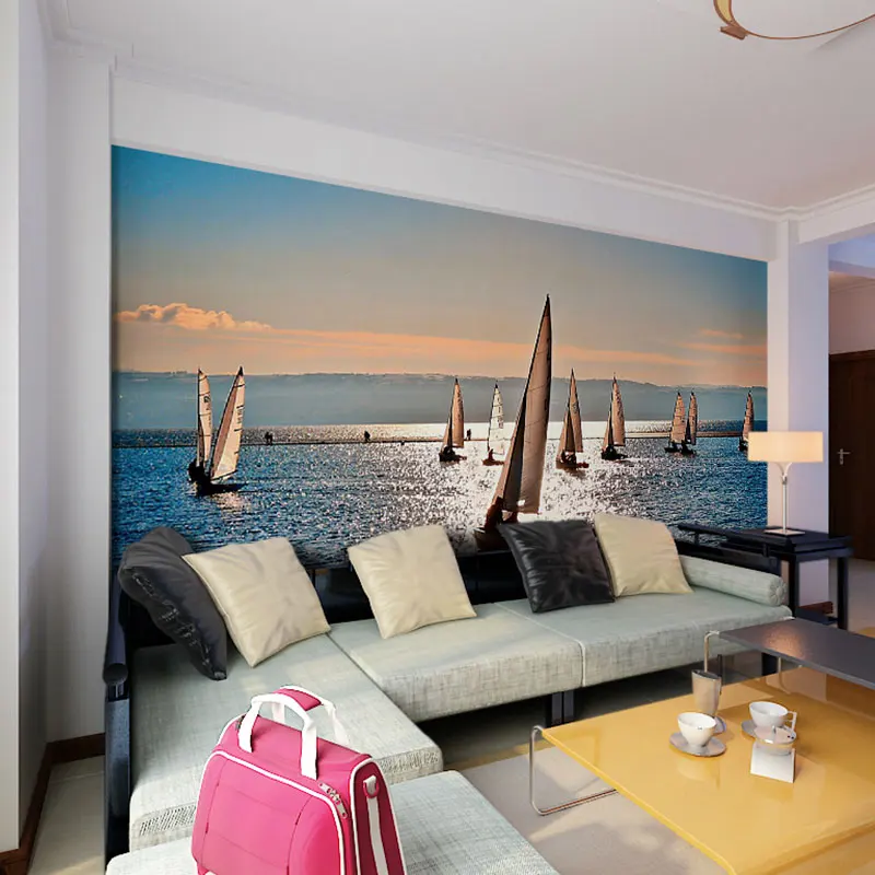 

beibehang sailboat seascape diy home decor photo print wall mural papel de parede 3d wallpaper for living room office wall decal