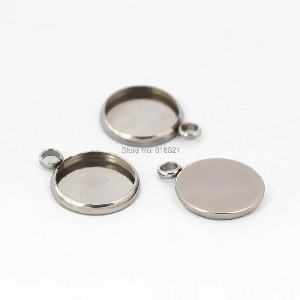 200pcs Blank 316L Stainless Steel Cameo Cabochons Round Smooth Bezel Circle Seamless Loop Bases Pendant Settings DIY Findings