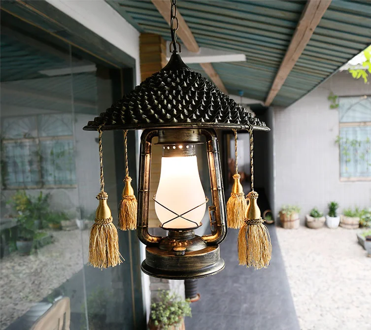 European ancient natural bamboo hand-woven pendant light American individuality bronzing hat E27 lamp for corridor&porch LDK014