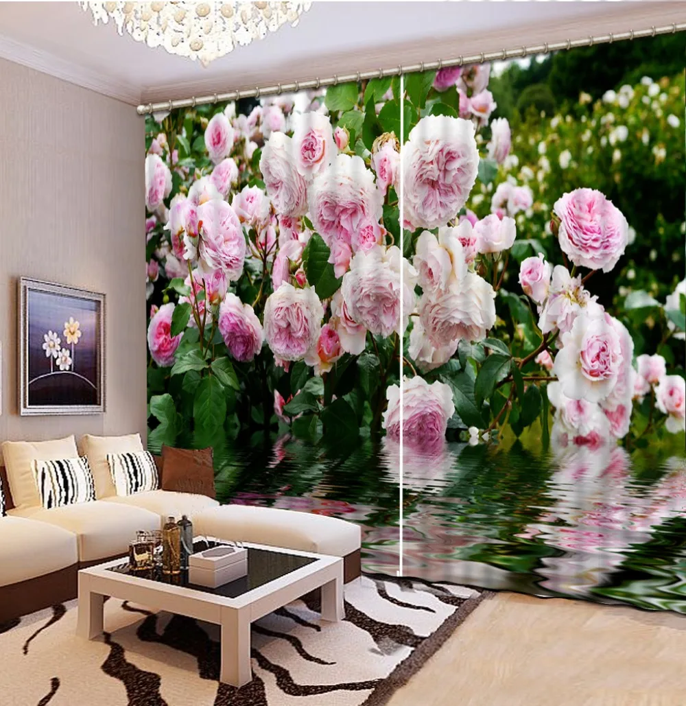 

Curtains 3d Blackout Window Water flower3D Curtains For Living room Bedroom Hotel Home Curtain Glamour fashion