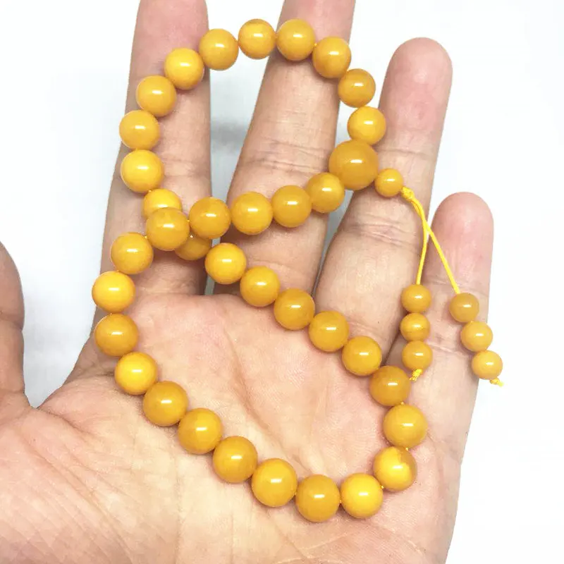 Wholesale Natural Baltic Yolk yellow Old Amber 33Beads Prayer Beads 7mm+ Round Mala Certificated Amber Customized Great Quality