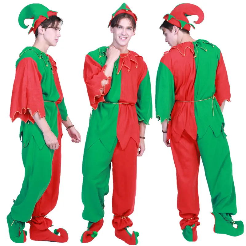 European American Adult Woman Man Christmas Outfit Suit Carnival Masquerade Christmas Elf Matching Clothes Cosplay Costumes