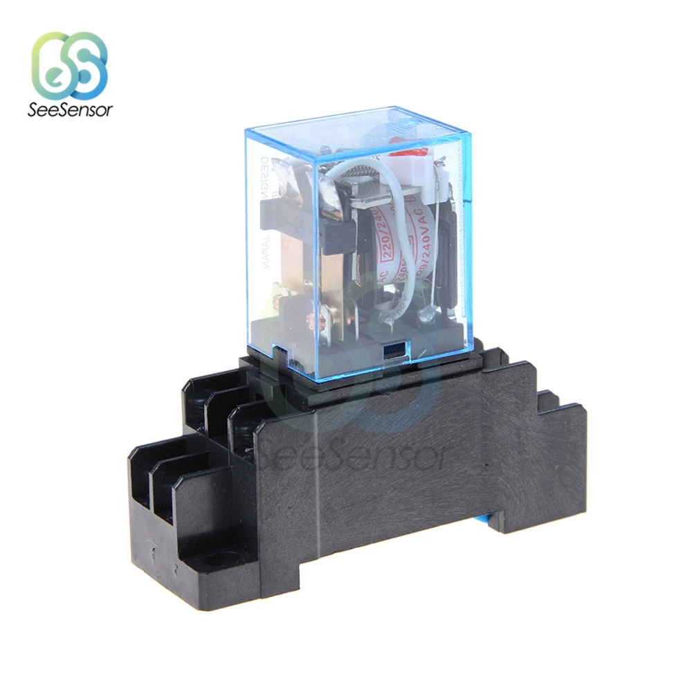 AC 220V DC 12V 24V 10A 8PIN Coil Power Relay DPDT LY2NJ HH62P HHC68A-2Z With Socket Base