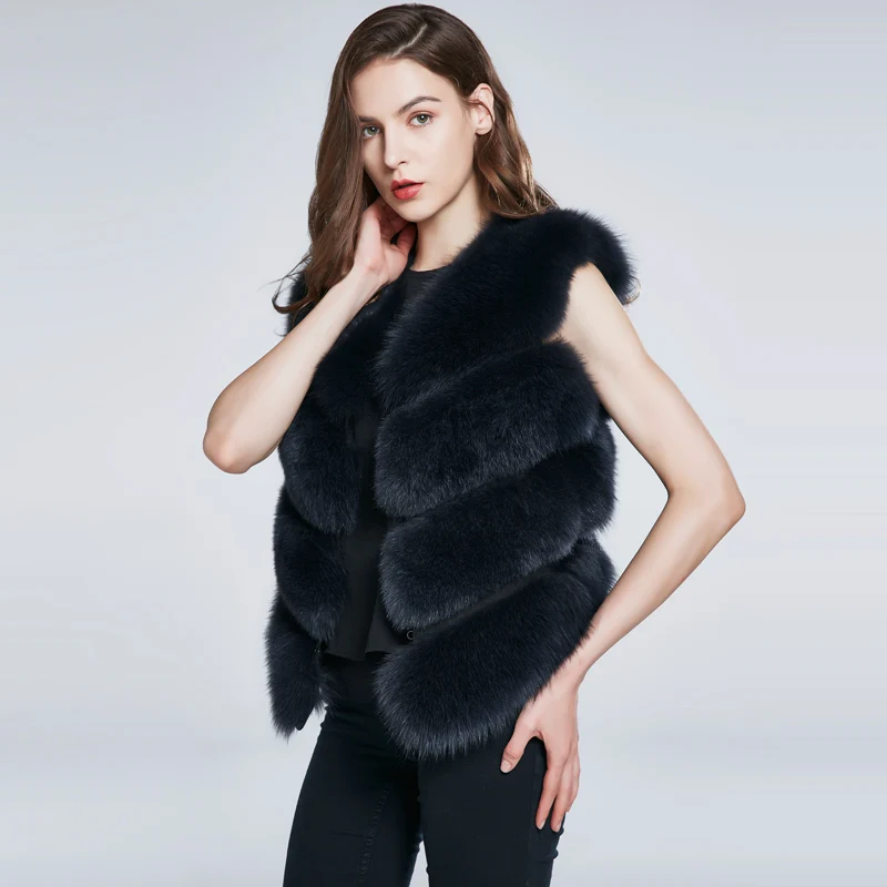 

JKP new Women Natural Fox Fur Vest Autumn Winter Warm Sleeveless Coat Female Short Real Fox Fur Vests