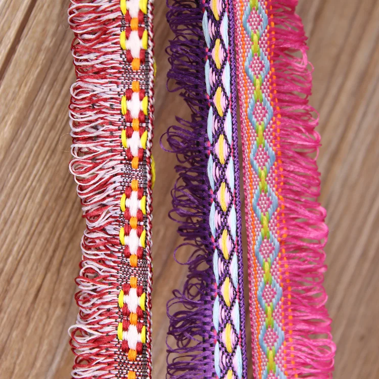 50yards/lot Multicolor National Embroidered Lace Fabric short tassel ribbon fringe lace trimming Sewing Accessories 2.3cm width