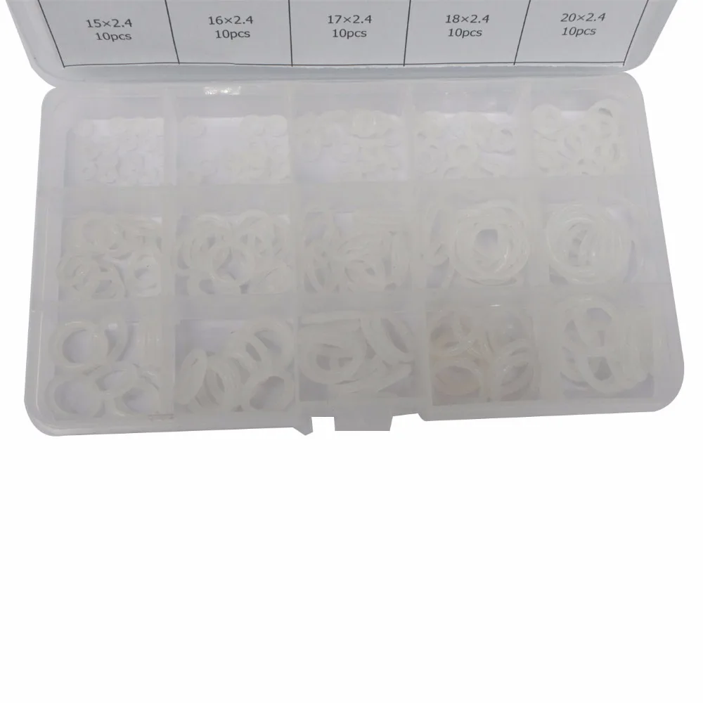 225pcs White Silicon O Ring Seal Kit 15 Different Sizes O-ring Sealing Set Washer Gasket Assortment With Case