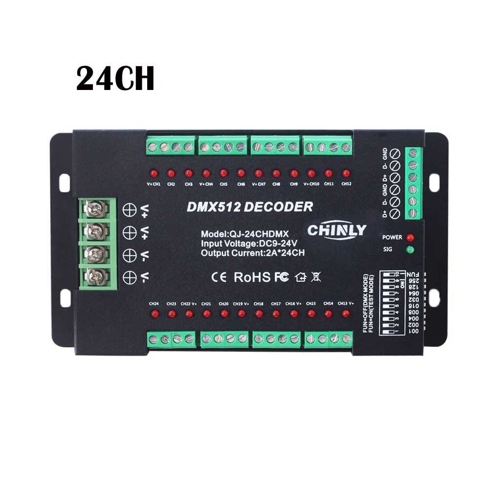 

DMX512 Decoder 24 Channels RGB LED Strip Lights Driver Dimmer Standard DMX512 Signal DC9V-24V DMX Controller 24CH