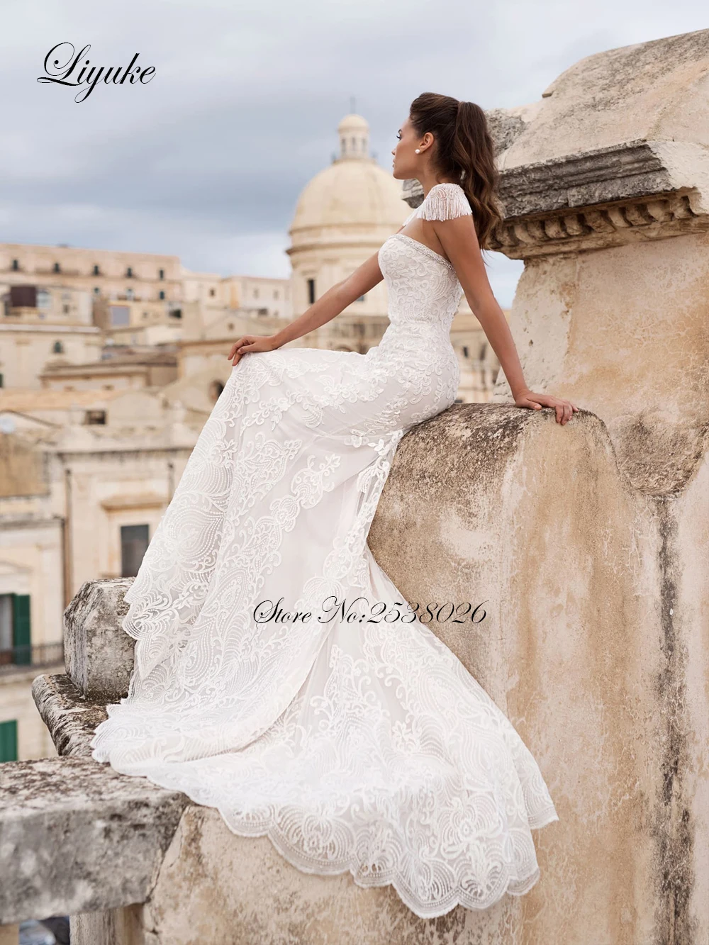 Liyuke elegante renda 2 em 1 vestidos de casamento sereia com saia inchada destacável trem vestidos de noiva rendas até