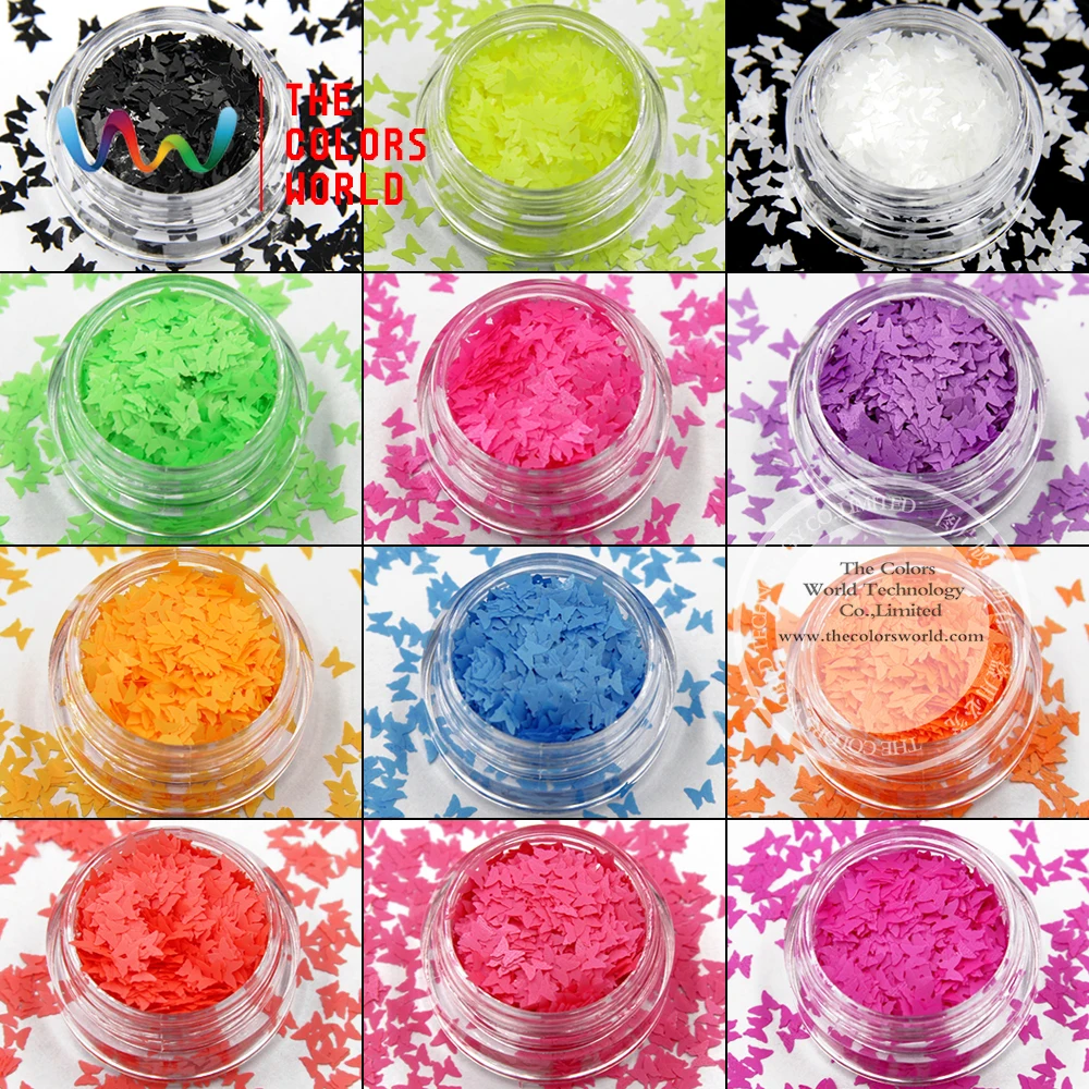 

TCT-020 Neon Color olvent resistant Butterfly shapes and 12 kind color Glitter for nail art ,nail gel,makeup DIY decoration