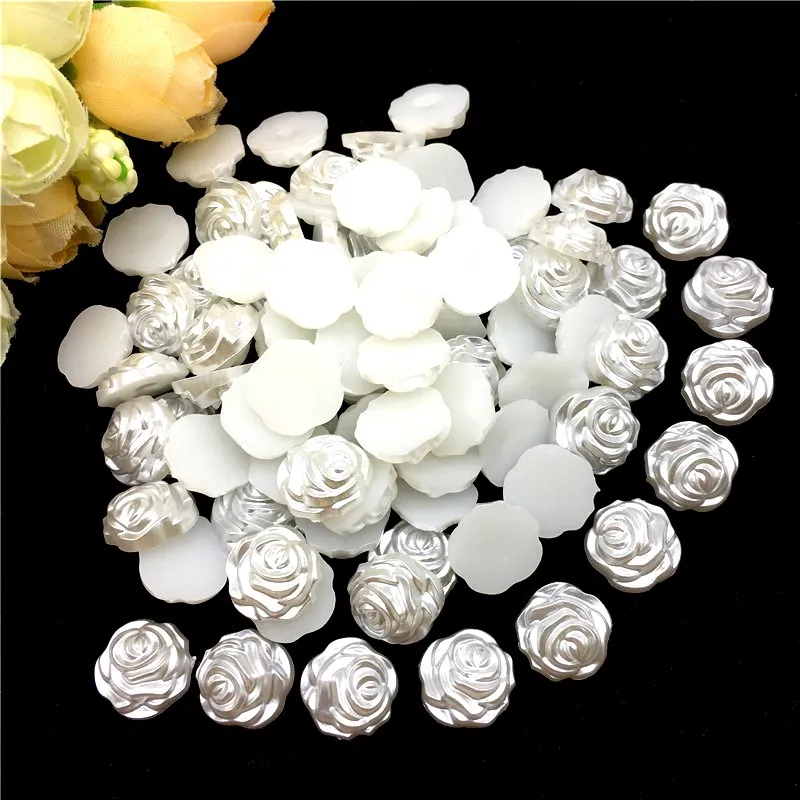 15mm Snowflake Beads White Ivory ABS Imitation Pearl 10mm Rose Flower Cabochon Pearls DIY Crafts Women Jewelry Decoration 50pcs