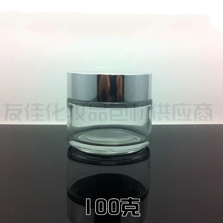 

20pcs wholesale empty 100g clear glass cream jar with shiny silver aluminum lid, glass clear 100 g cosmetic jar for eye cream