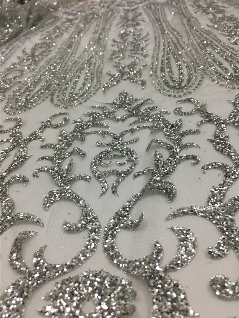 

Silver color pretty H-1810122 Glued Glitter tulle fabric for beautiful dress Printed glued glitter net Lace Fabric