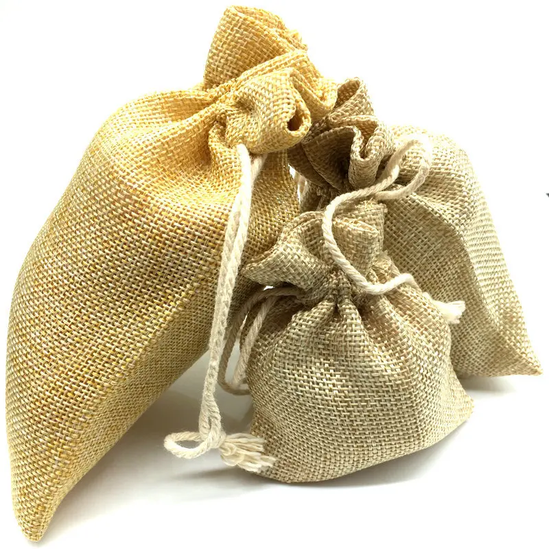 10pcs 11x16cm Yellow Linen Bundle Mouth Drawstring Jewelry Bags Christmas gift bags