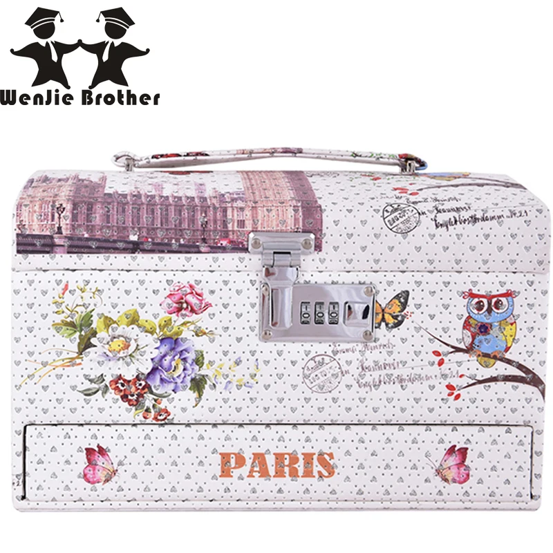 wenjie brother high heeded owl flower design Make up Box Makeup Case Beauty Case Cosmetic Bag Multi Tiers Lockable Jewelry Box