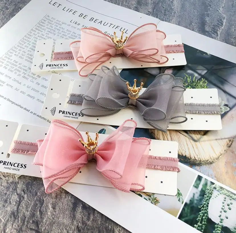 

New Chiffon hair bow headbands Kids Elastic Princess Hair Band crown hair bands kids hair accessories headdress headwrap FD11