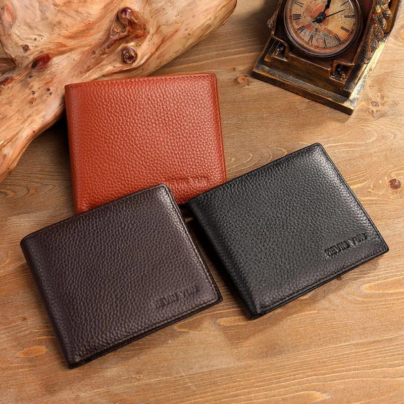Fashion men wallets genuine leather short design male bifold wallet ID credit card holder purse