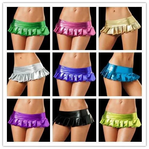 

9 Colors Candy color Women saia latex Skirts Suit Pole Dance Clubwear Patent Pu Leather Micro Mini Skirts Set Nightclub