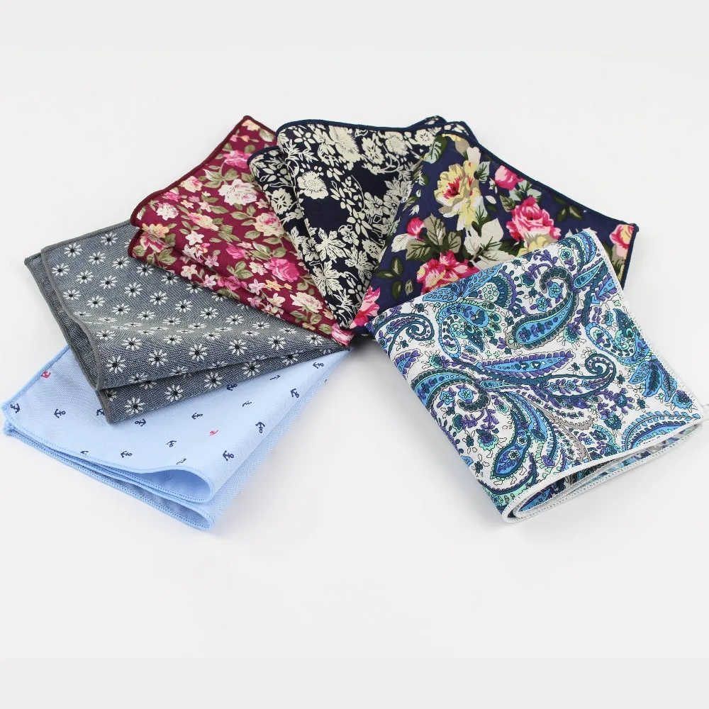 Floral Handkerchief Scarves Vintage Cotton Hankies Men's Pocket Square Handkerchiefs Rose Flower Paisley