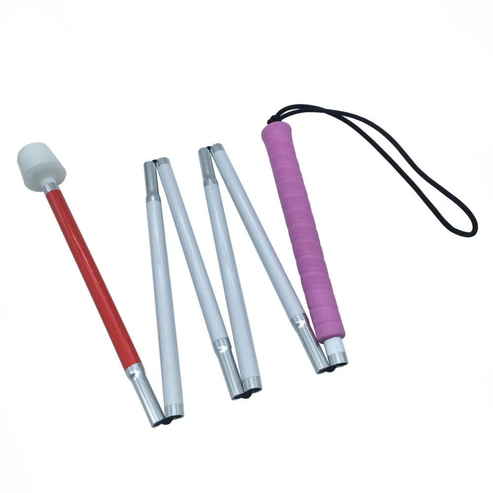 6 sections White Cane, 125cm-155cm, Aluminum mobility folding Cane for the blind, Pink Handle