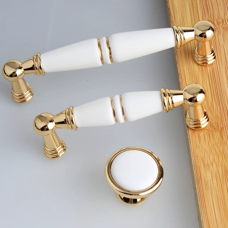 

128mm modern simple fashion milk white ceramic kitchen cabinet cupboard door handle 96mm gold dresser drawer knob pull 5"