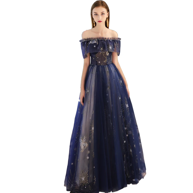 FADISTEE New arrival evening prom party dresses Vestido de Festa gown Robe De Soiree lace pattern little star navy blue long